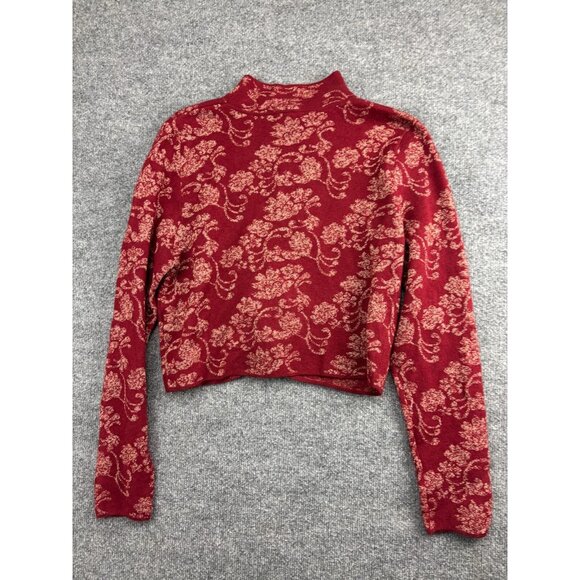 Anthropologie Sweater Women's XL Red & Gold Sparkle Floral Ruched Long Sleeve - Picture 8 of 8